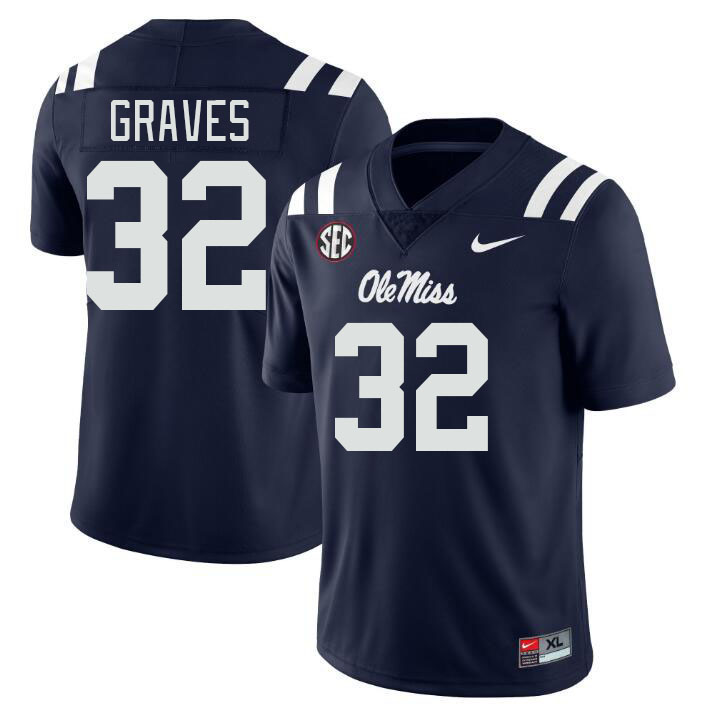 Men #32 Chris Graves Ole Miss Rebels College Football Jerseyes Stitched Sale-Navy